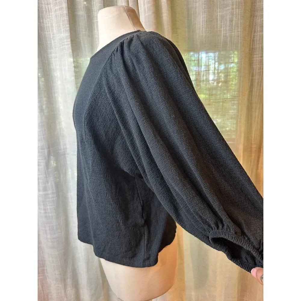 Banana Republic Textured Puff Sleeve Blouse Black XS